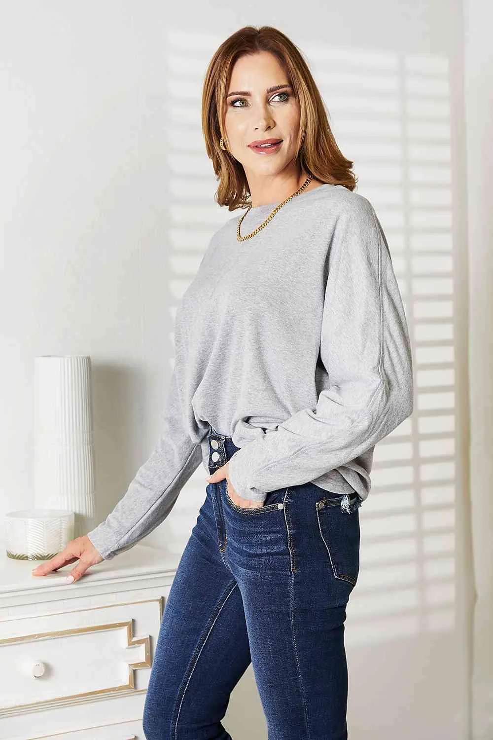 Double Take Seam Detail Long Sleeve Top