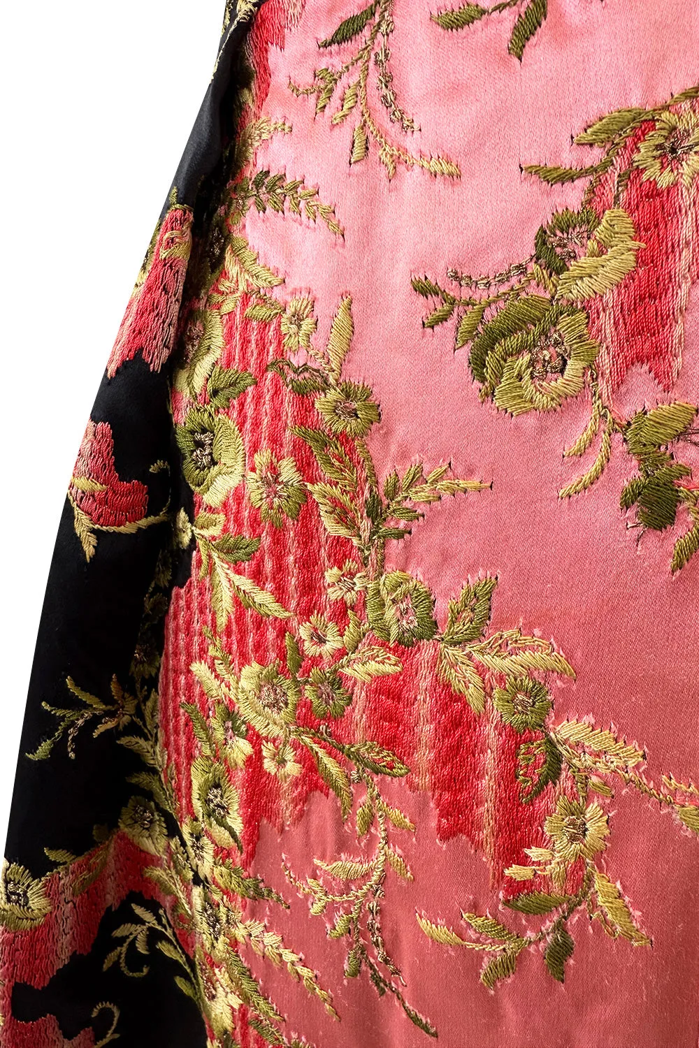 Dreamy 1960s Unlabeled Strapless Black Dress w Front Pink Panel &  Floral Embroidery