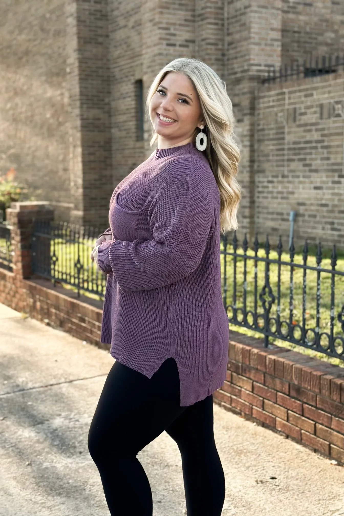 Dusty Purple Long Sleeve Knit Pocket Sweater *Final Sale*