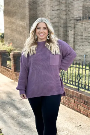 Dusty Purple Long Sleeve Knit Pocket Sweater *Final Sale*