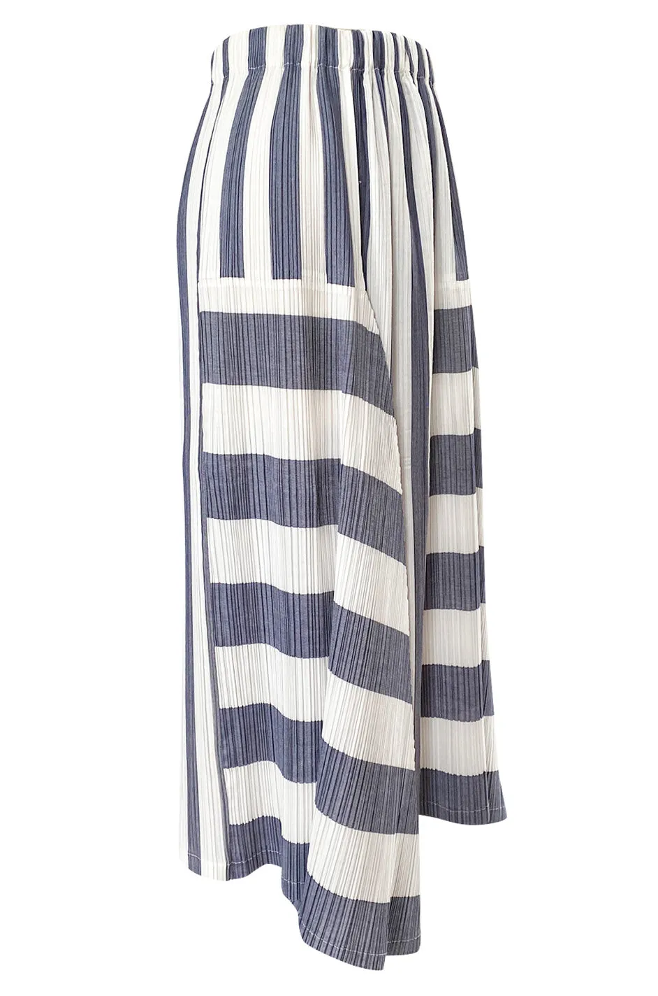 Early 1990s Issey Miyake Graphic Gray & White Elaborately Pleated Midi Skirt