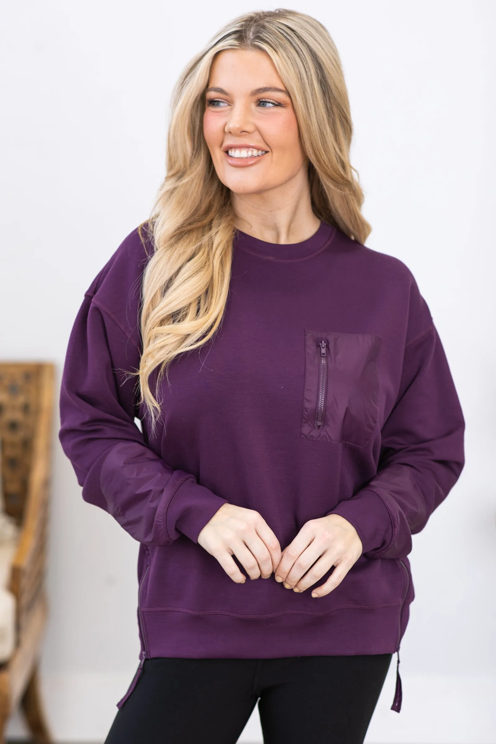 Eggplant Modal Blend Crewneck Pullover Top