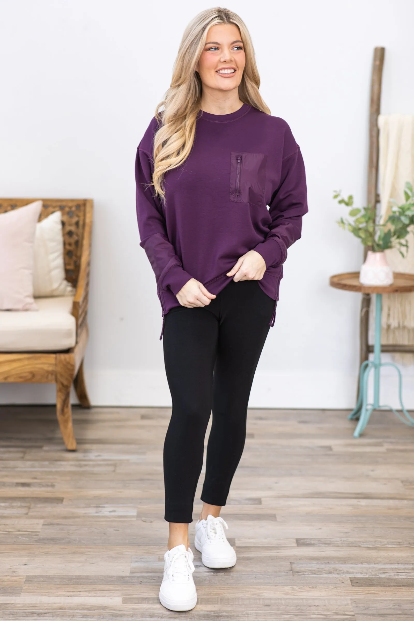 Eggplant Modal Blend Crewneck Pullover Top