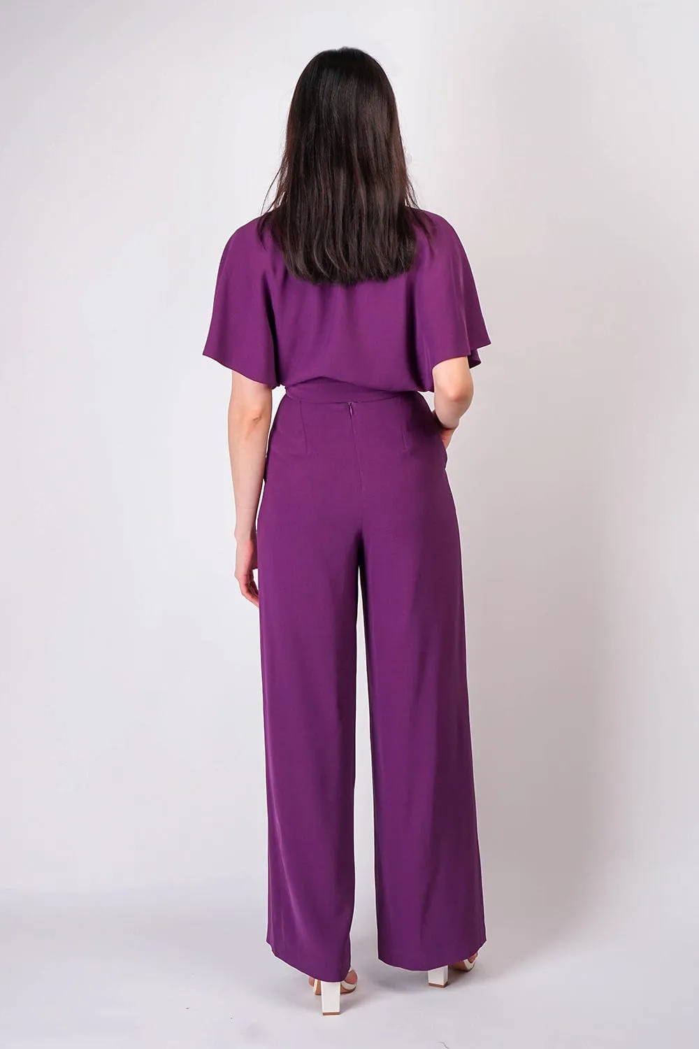 Eggplant Pleated Wrap Necee Jumpsuit