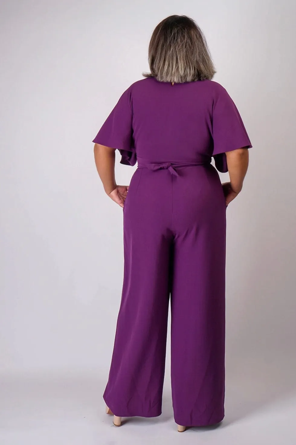 Eggplant Pleated Wrap Necee Jumpsuit