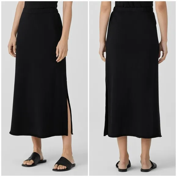 EILEEN FISHER 1X Organic Cotton French Terry A-Line Skirt in Black • Essential