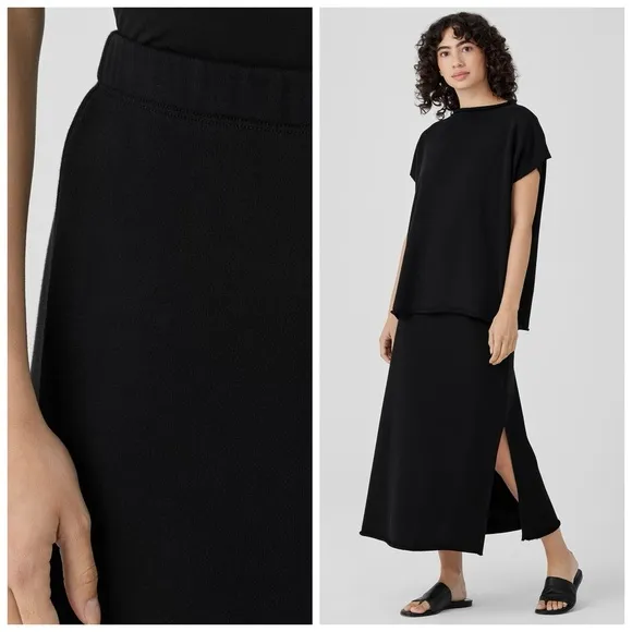EILEEN FISHER 1X Organic Cotton French Terry A-Line Skirt in Black • Essential
