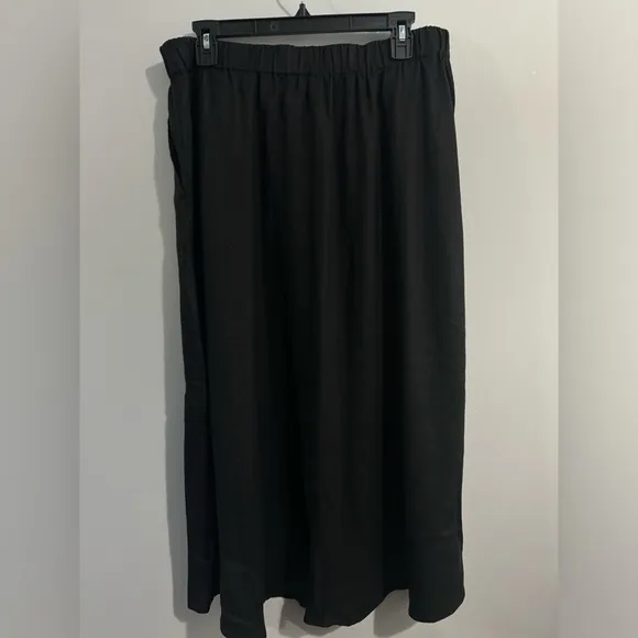 Eileen Fisher A-Line Organic Linen Midi Skirt Womens Size M Black