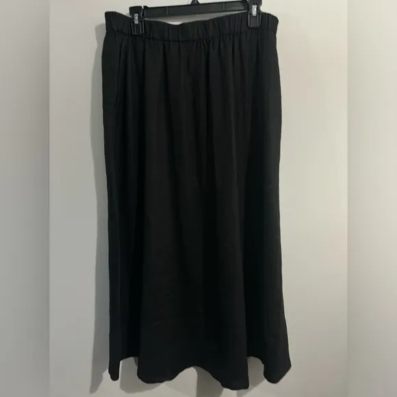 Eileen Fisher A-Line Organic Linen Midi Skirt Womens Size M Black