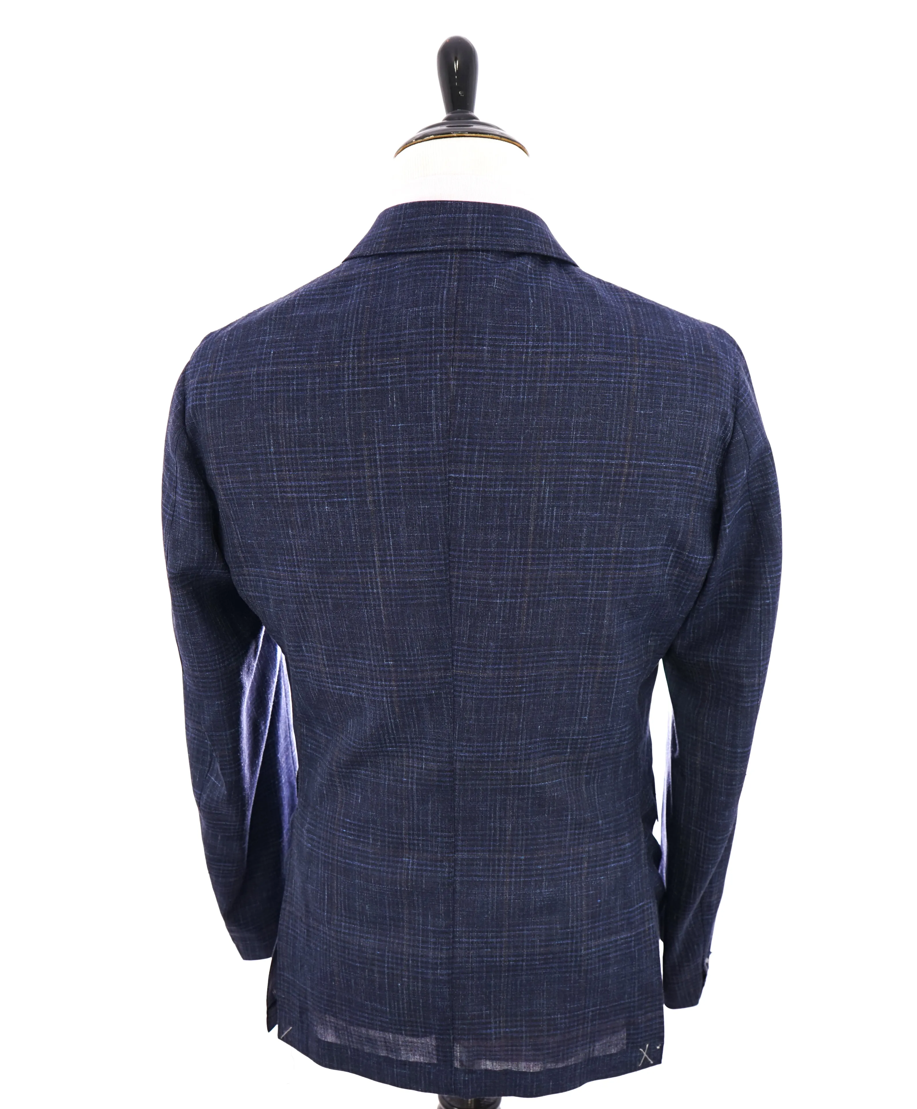 ELEVENTY -  "PLATINUM" Hand Made Double Breasted Blue SILK/LINEN Suit - 44R