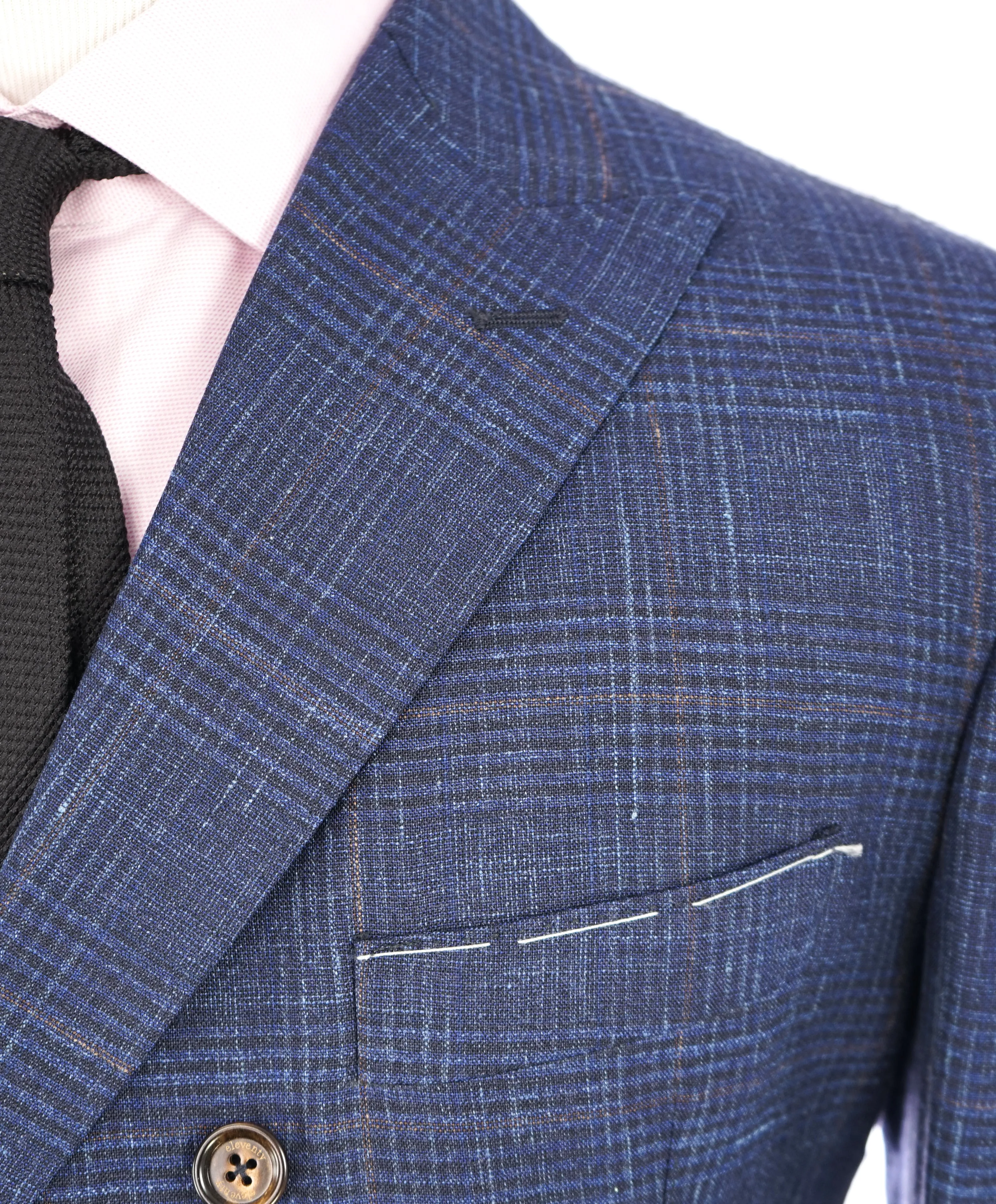 ELEVENTY -  "PLATINUM" Hand Made Double Breasted Blue SILK/LINEN Suit - 44R
