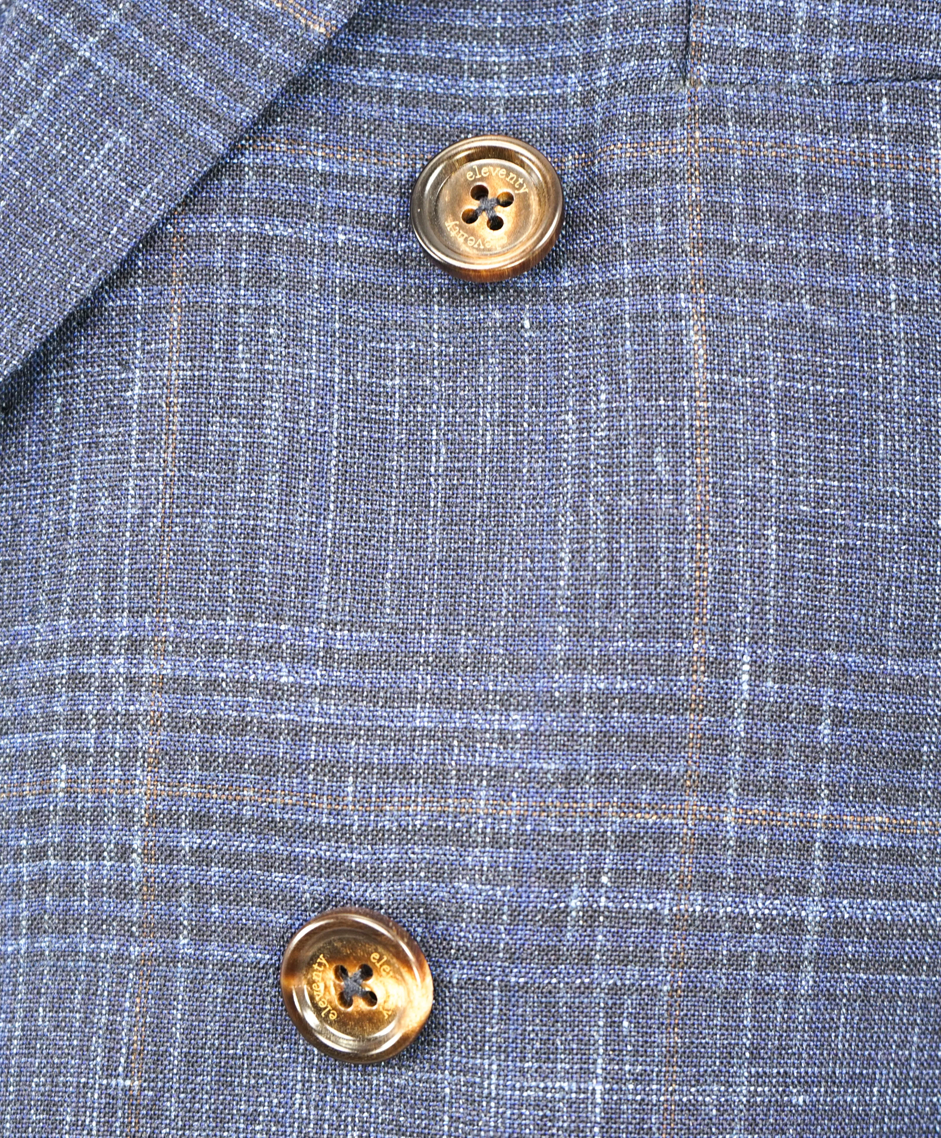 ELEVENTY -  "PLATINUM" Hand Made Double Breasted Blue SILK/LINEN Suit - 44R