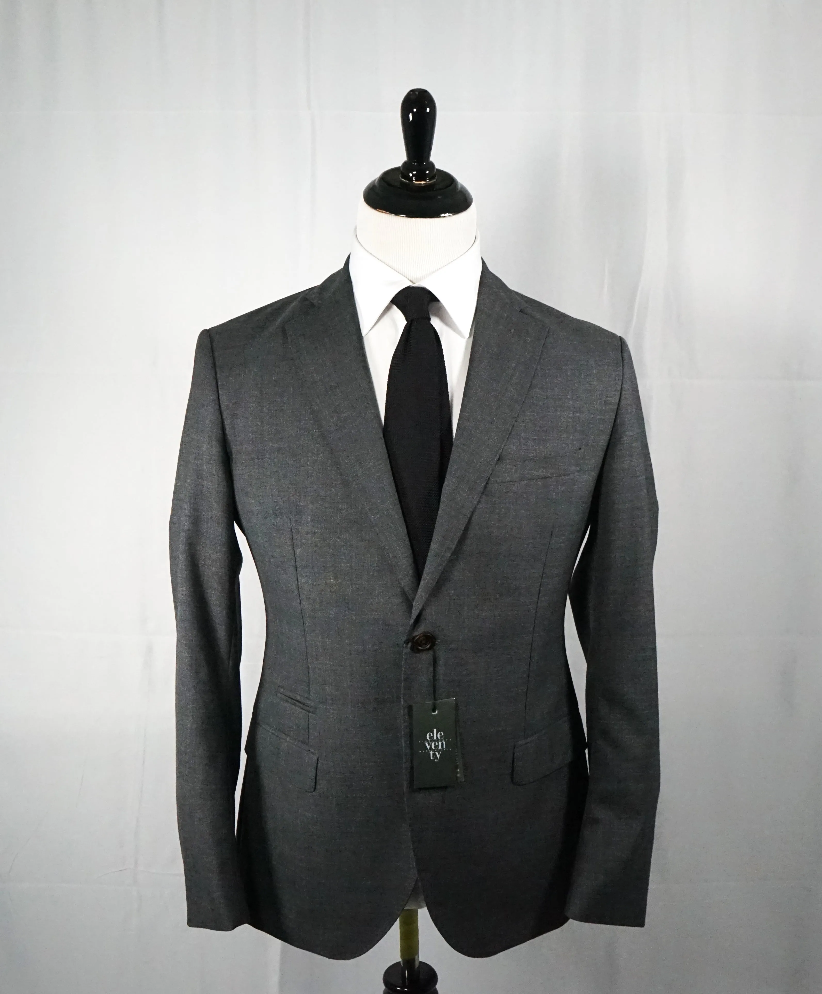ELEVENTY - Semi-Lined Gray Suede Collar Notch Lapel Suit - 42R