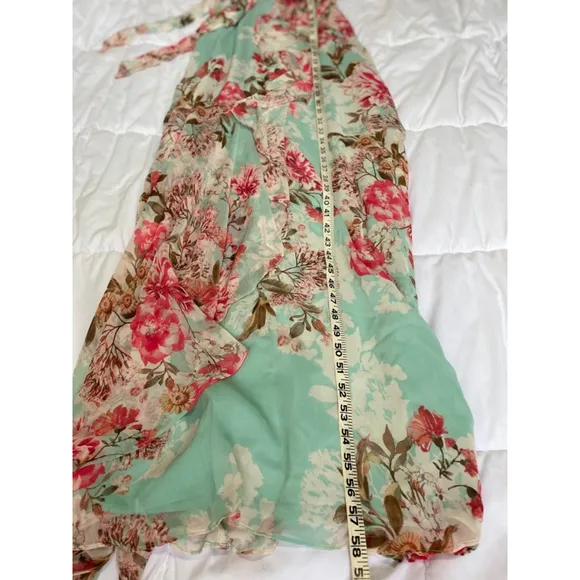 Eliza J Blue Floral Surplice Faux Wrap Ruffle A Line Flutter Sleeve Dress 4