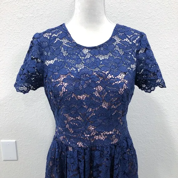 Eliza J Blue Lace Fit and Flare Dress