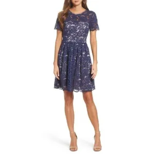 Eliza J Blue Lace Fit and Flare Dress