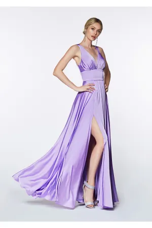 Elliot Satin V Neck Aline Skirt Bridesmaid Dress 7407469AR-Lavender
