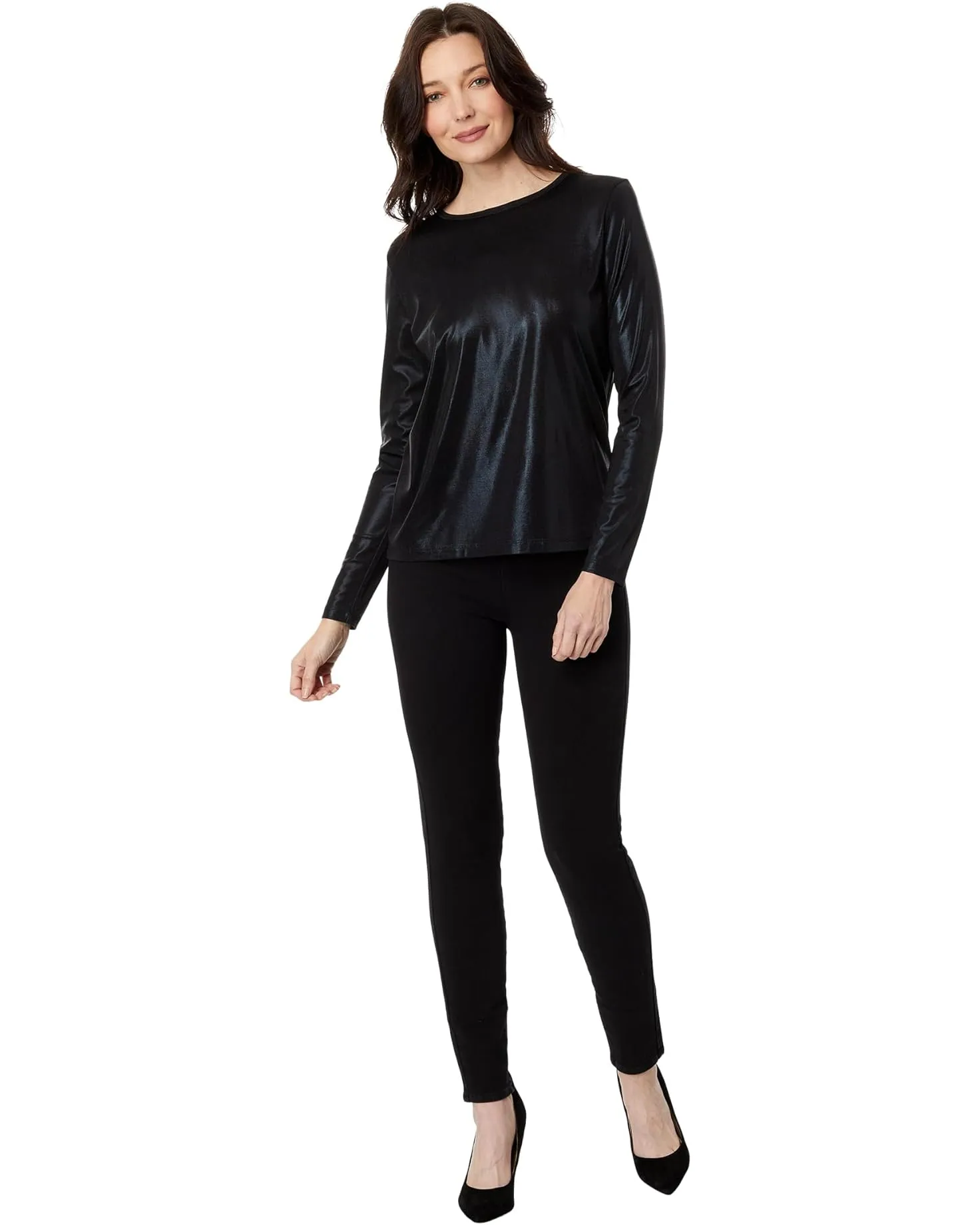 Elliott Lauren Glimmer Knit Long Sleeve Shimmer Top Lead