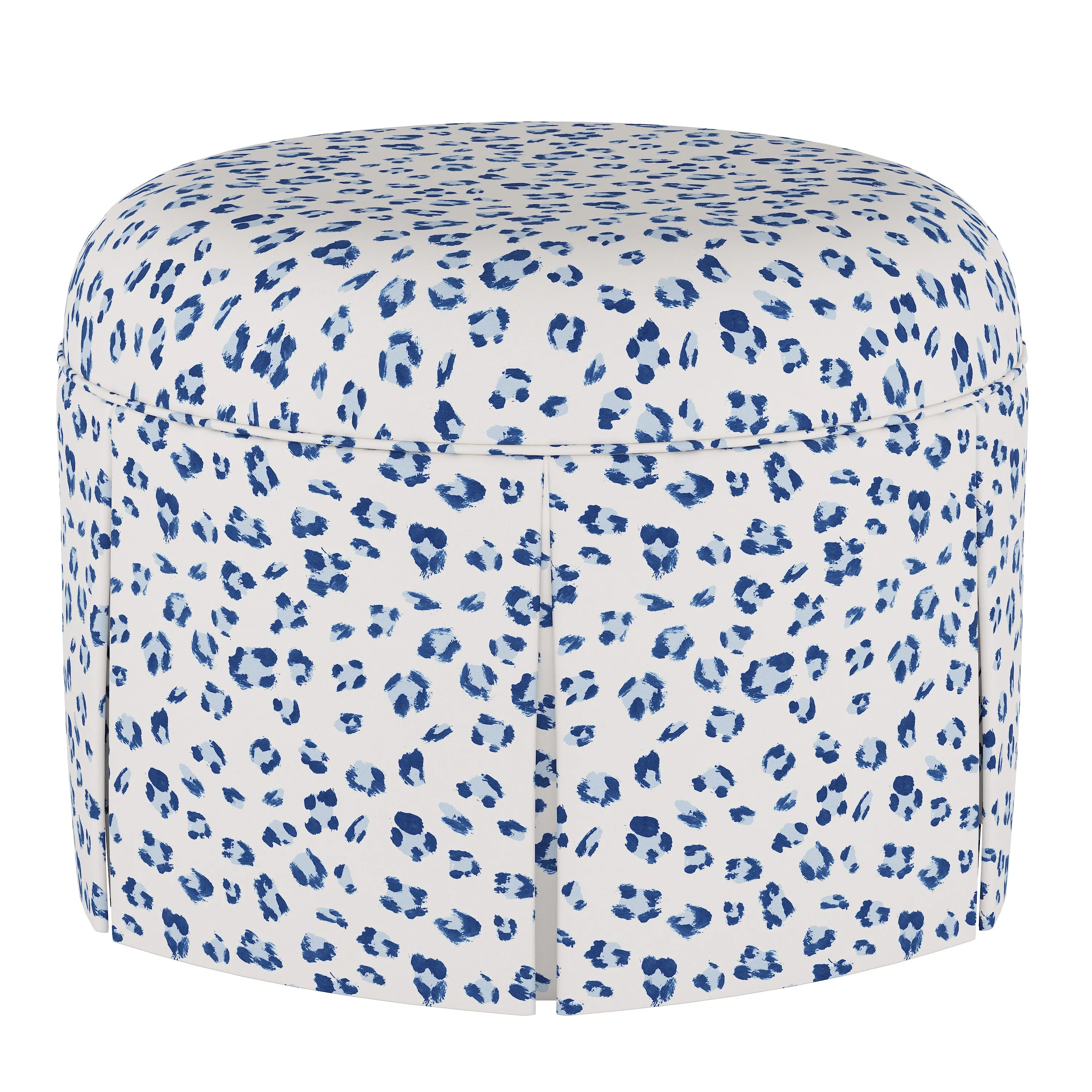 Ellison Skirted Ottoman - Blue Leopard