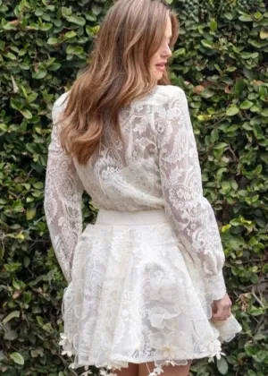 Eloise – Elegant Two-Piece Lace Blazer & Skirt Set | Sophisticated Cream Outfit for Special Occasions