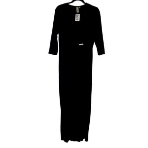 Emma &amp; Michele Size Large Black Faux Wrap Maxi Dress Evening Glamour Drape