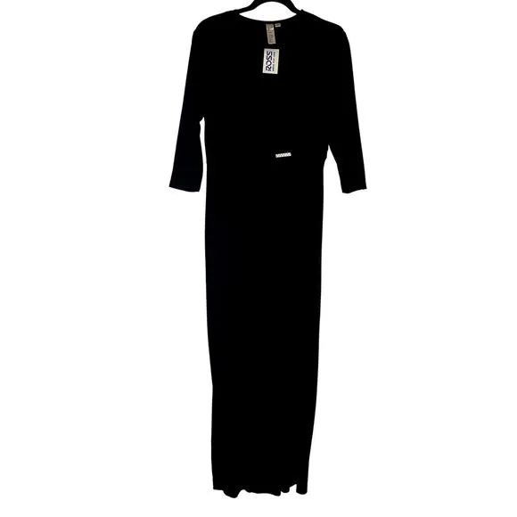 Emma &amp; Michele Size Large Black Faux Wrap Maxi Dress Evening Glamour Drape