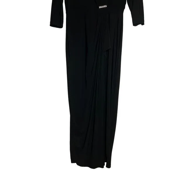 Emma &amp; Michele Size Large Black Faux Wrap Maxi Dress Evening Glamour Drape