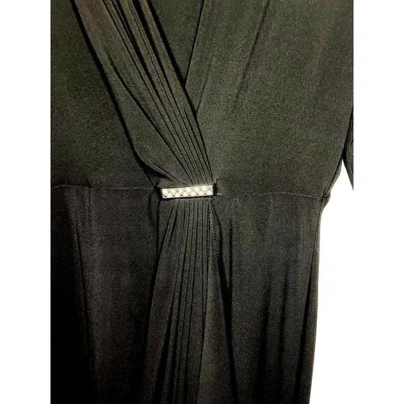 Emma &amp; Michele Size Large Black Faux Wrap Maxi Dress Evening Glamour Drape
