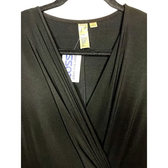 Emma &amp; Michele Size Large Black Faux Wrap Maxi Dress Evening Glamour Drape