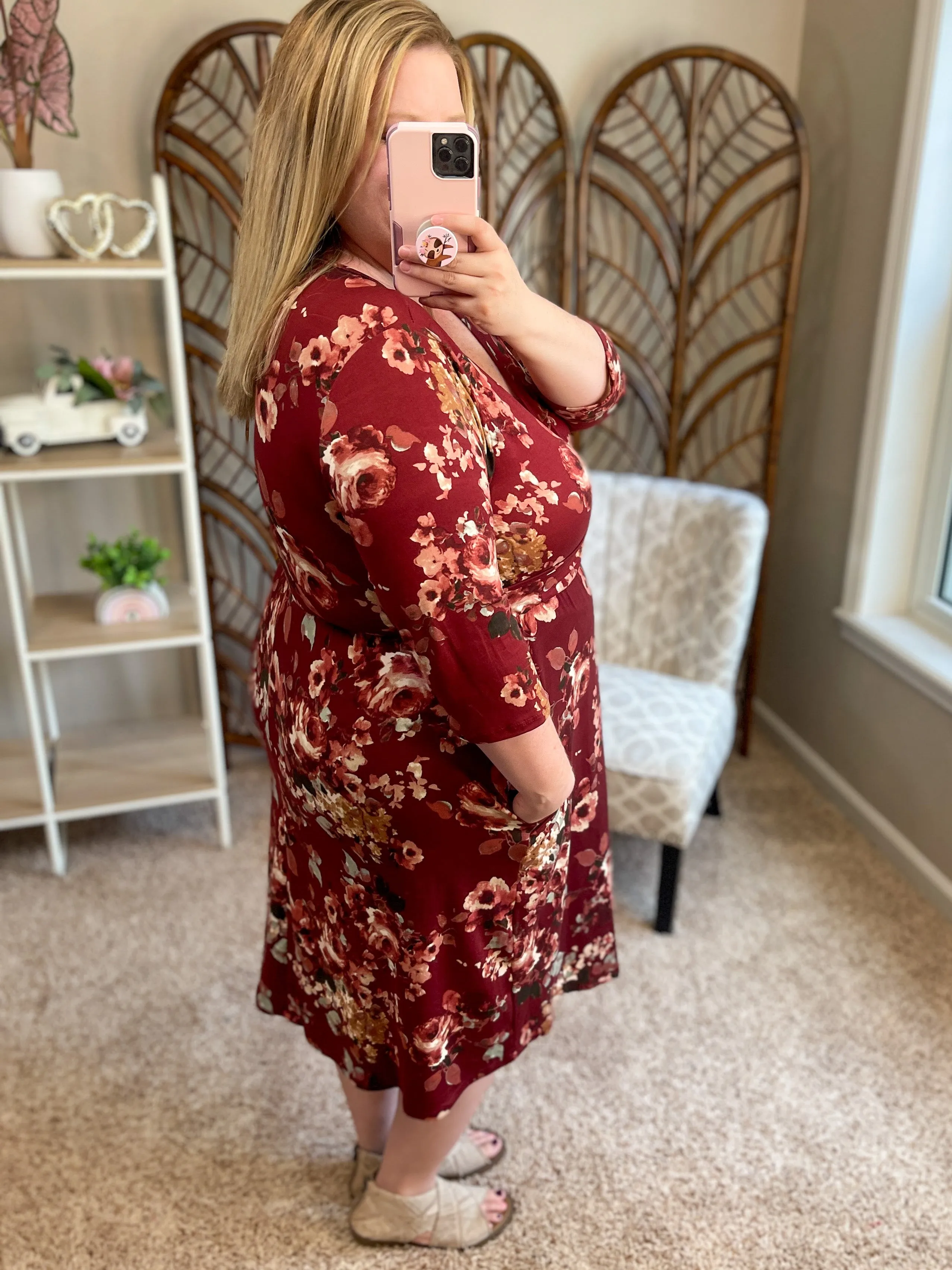 Endless Opportunities Faux Wrap Dress - Burgundy Floral