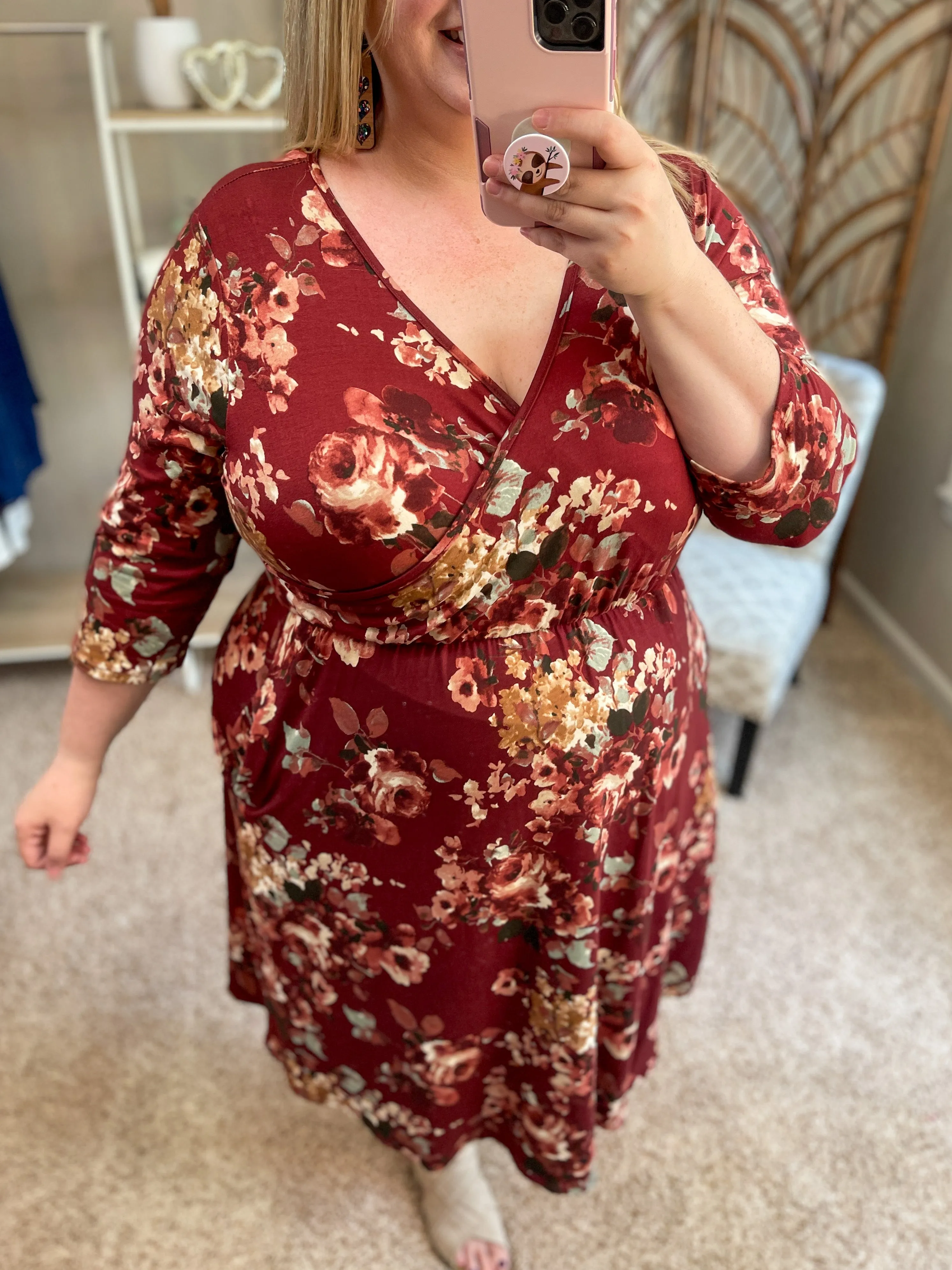 Endless Opportunities Faux Wrap Dress - Burgundy Floral