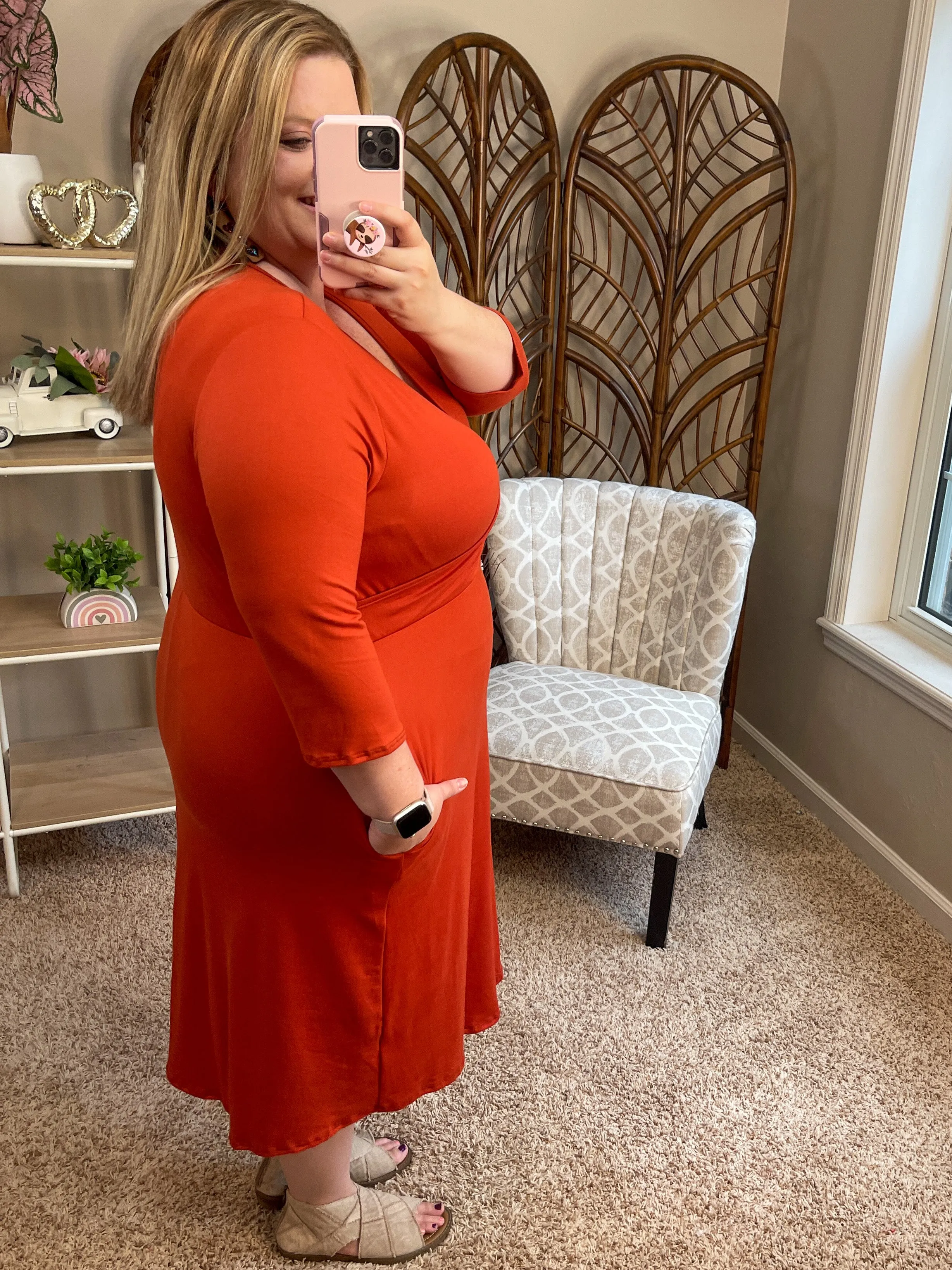 Endless Opportunities Faux Wrap Dress - Rust