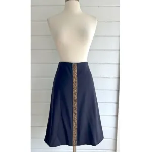 ERICA TANOV Dark Navy Wool A-Line Skirt w/ Copper Beading - 0