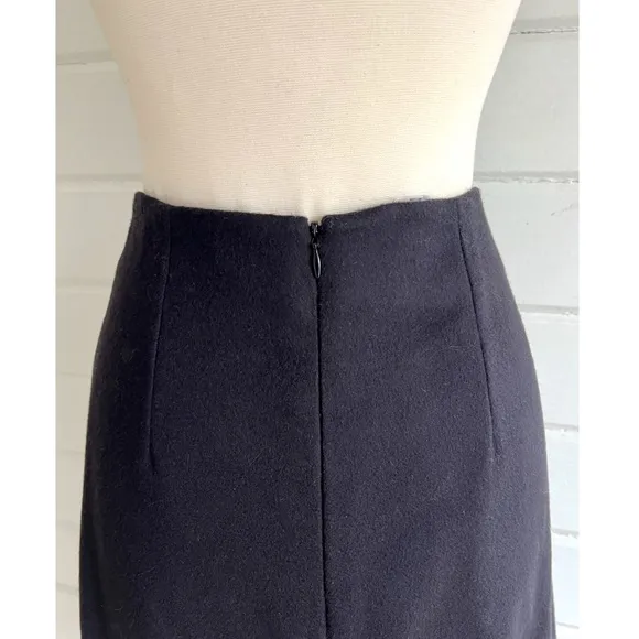ERICA TANOV Dark Navy Wool A-Line Skirt w/ Copper Beading - 0