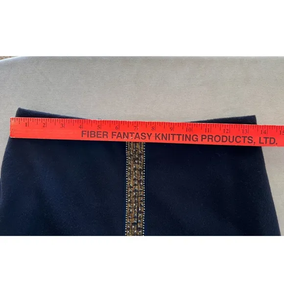 ERICA TANOV Dark Navy Wool A-Line Skirt w/ Copper Beading - 0