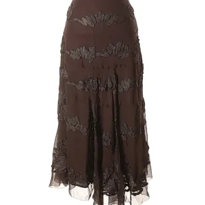 ETCETERA embroidered A-line brown midi skirt in excellent condition