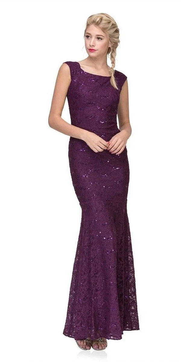 Eureka 2072 Sleeveless Lace Sequins Fit and Flare Gown