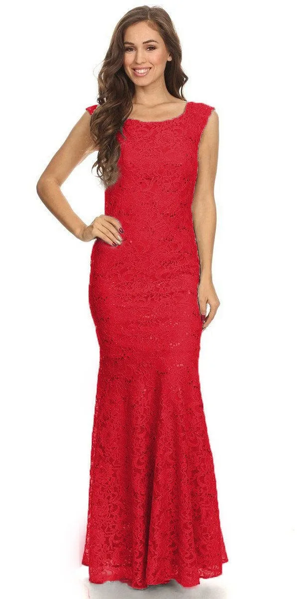 Eureka 2072 Sleeveless Lace Sequins Fit and Flare Gown