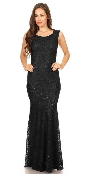 Eureka 2072 Sleeveless Lace Sequins Fit and Flare Gown