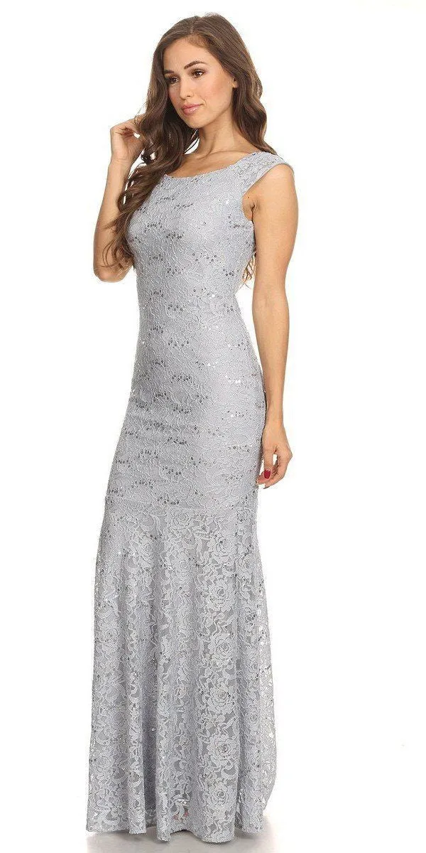 Eureka 2072 Sleeveless Lace Sequins Fit and Flare Gown