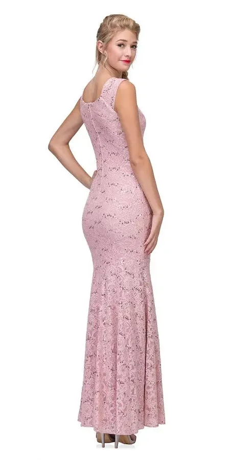 Eureka 2072 Sleeveless Lace Sequins Fit and Flare Gown