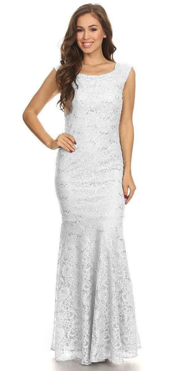 Eureka 2072 Sleeveless Lace Sequins Fit and Flare Gown