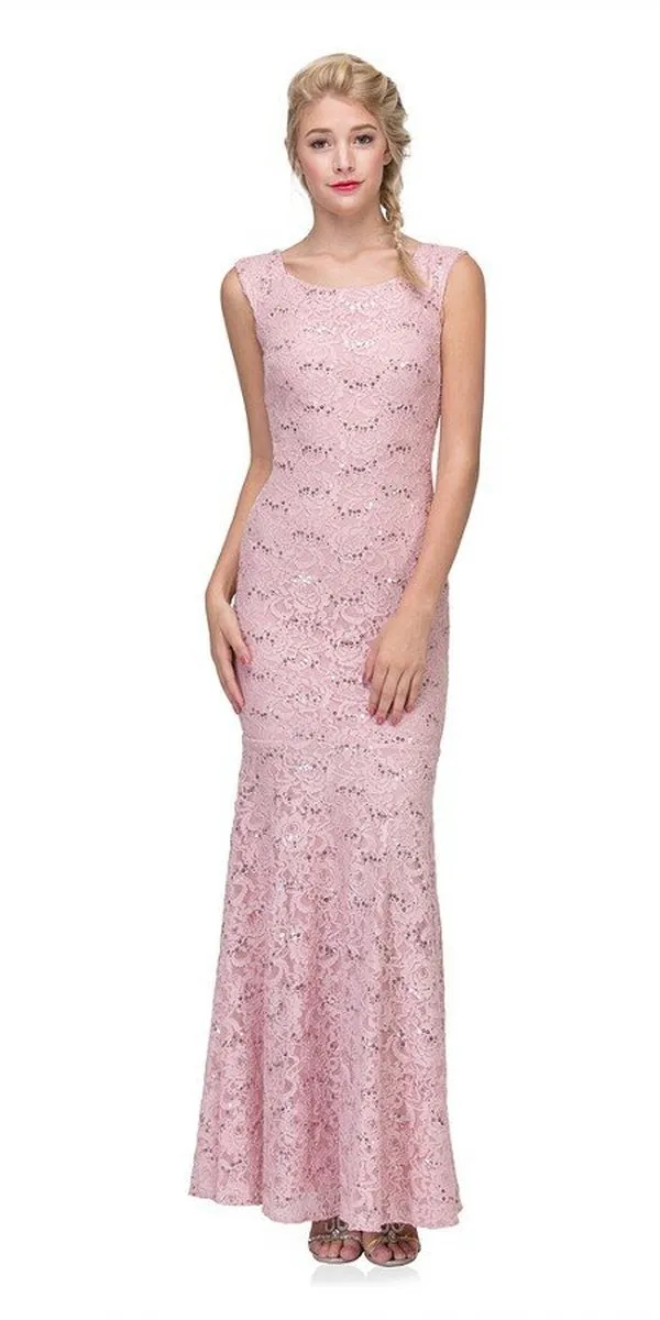 Eureka 2072 Sleeveless Lace Sequins Fit and Flare Gown