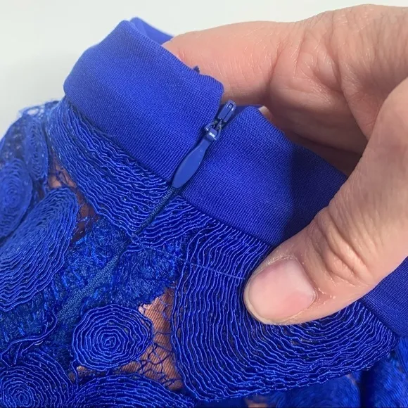 Eva Franco Blue Albastru Lace Circle Knee Length A-line Skirt