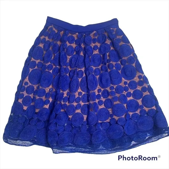 Eva Franco Blue Albastru Lace Circle Knee Length A-line Skirt