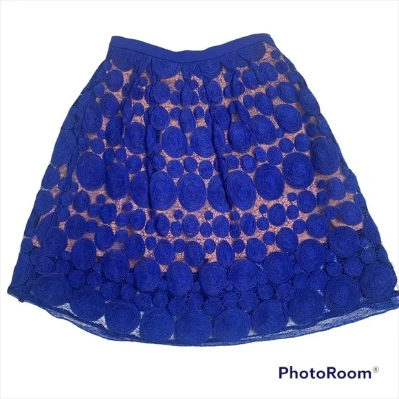 Eva Franco Blue Albastru Lace Circle Knee Length A-line Skirt