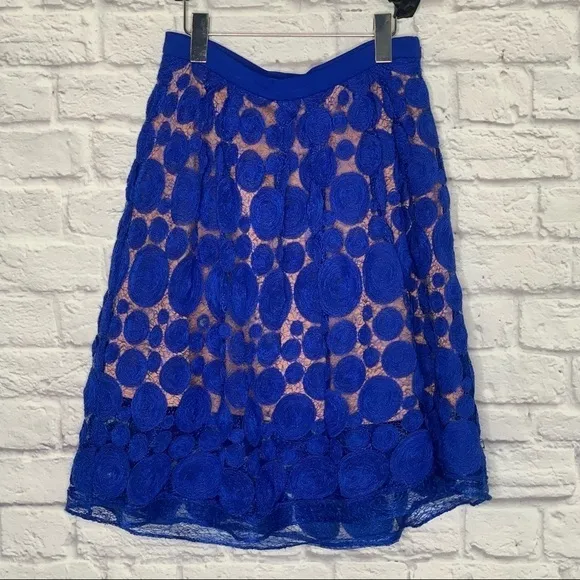 Eva Franco Blue Albastru Lace Circle Knee Length A-line Skirt
