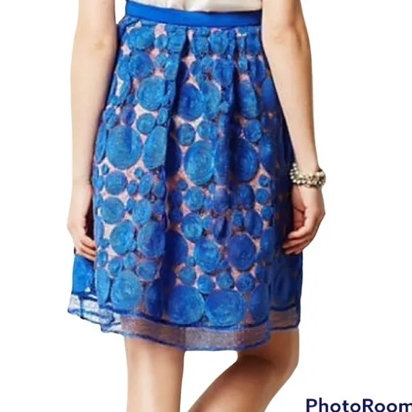 Eva Franco Blue Albastru Lace Circle Knee Length A-line Skirt