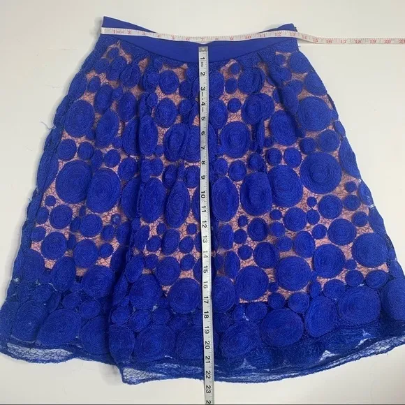 Eva Franco Blue Albastru Lace Circle Knee Length A-line Skirt