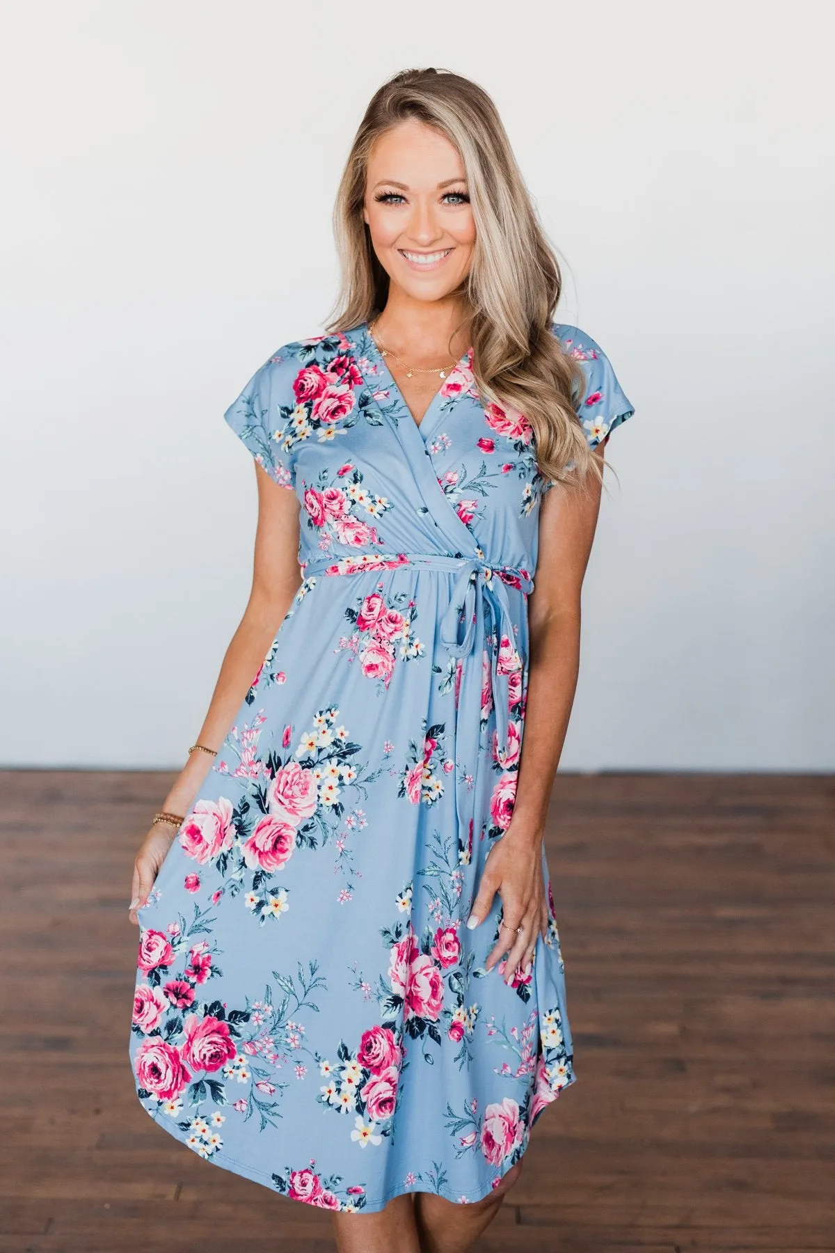 Everything You Want Floral Tie Dress- Baby Blue